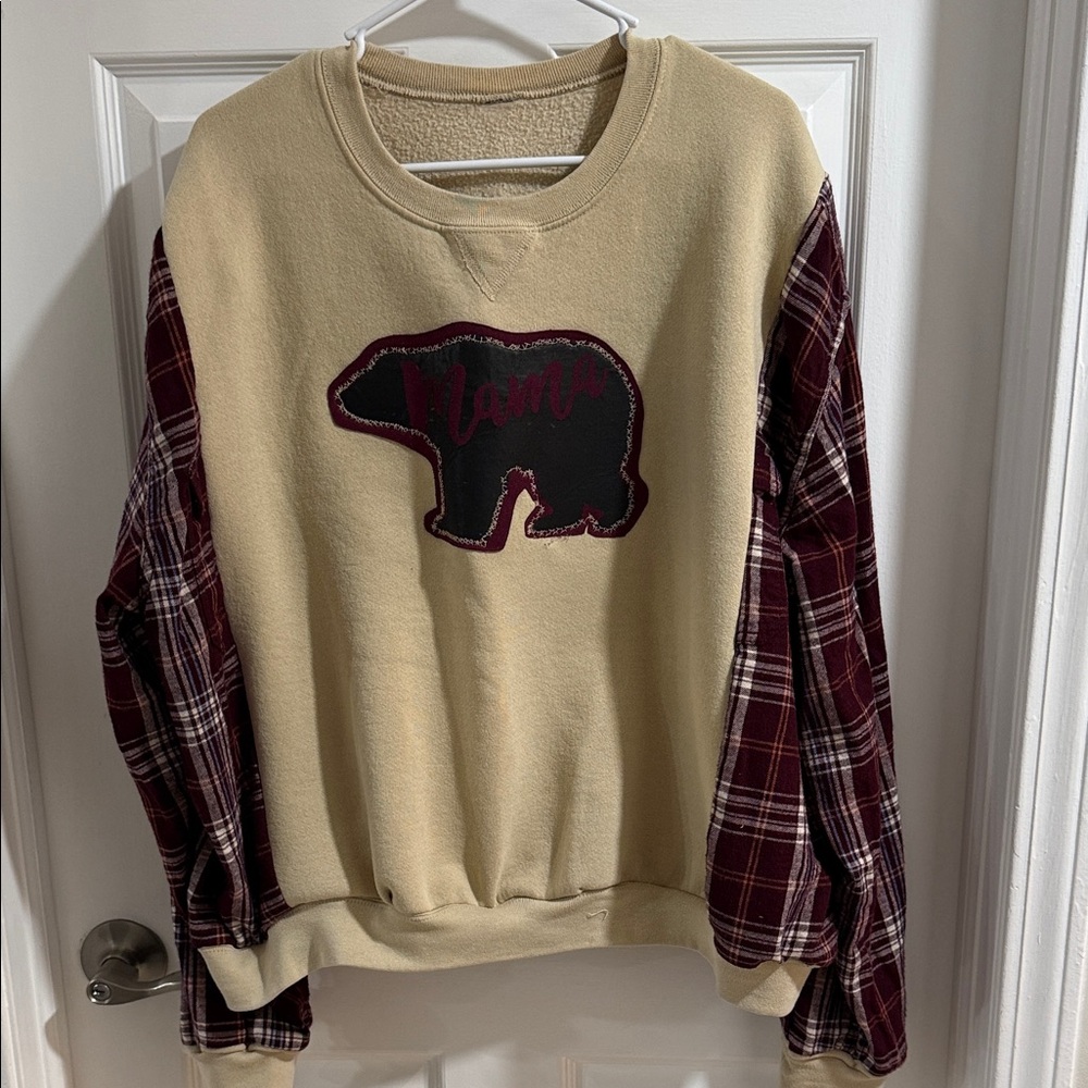 One of a kind!  Up Cycle Sweatshirt Mama Bear Patch